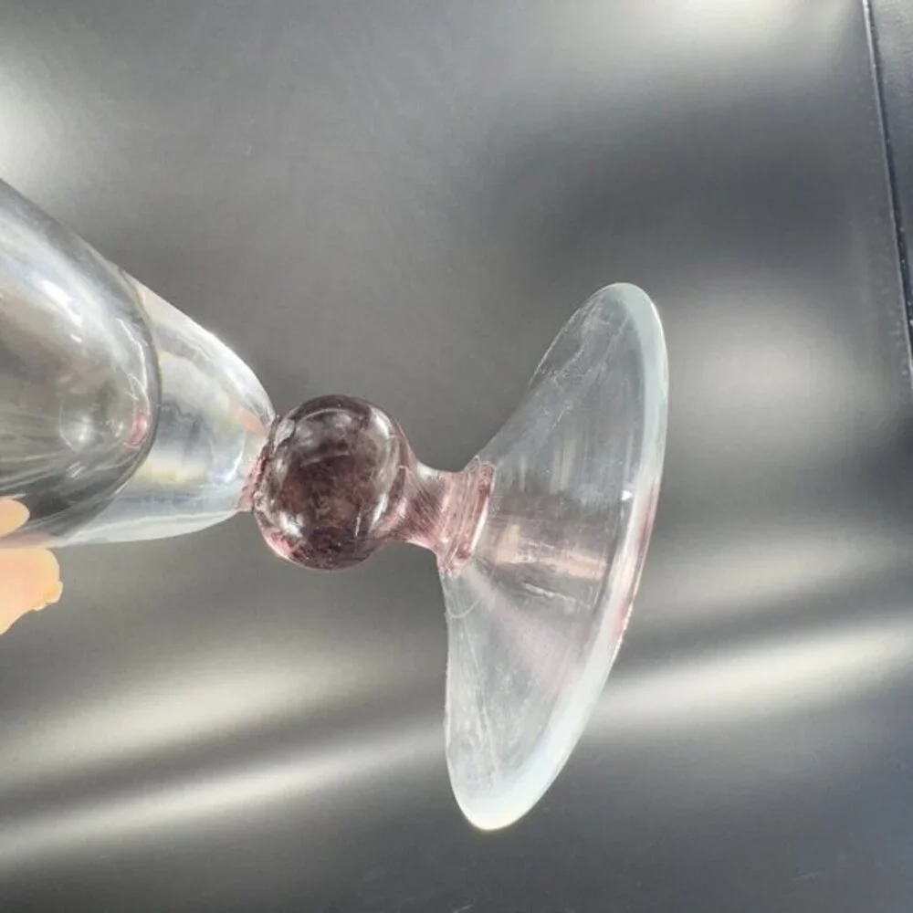 Martini Cosmo Cocktail Glass Bubble Ball Stem Purple Base  Barware Set 3 Glasses